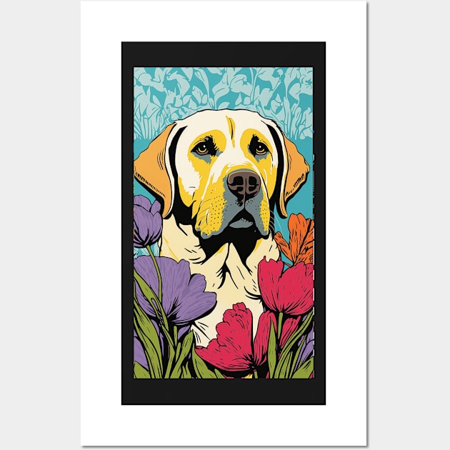 Labrador Retriever Dog Vibrant Tropical Flower Tall Retro Vintage Digital Pop Art Portrait Wall Art by ArtHouseFlunky